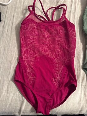 Bloch Fuchsia One-Piece Leotard with Floral Mesh Detail size 8-10